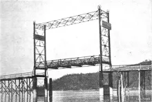 Historic photograph of the old bridge across Lake Pend Oreille at Sandpoint, Idaho.