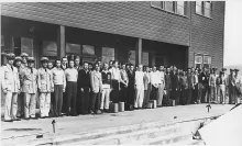 Historic photograph of sailors at the Farragut Naval Training Station on Lake Pend Oreille.