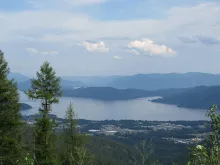 View from Schweitzer Mountain over Sandpoint and Lake Pend Oreille.