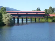 The Cedar Street Bridge over Sand Creek in downtown Sandpoint, Idaho.